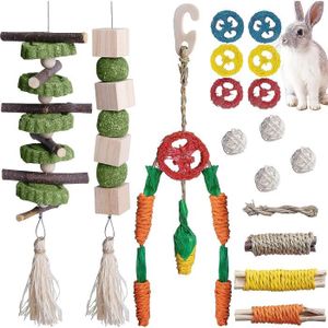 JOUET Lot de 17 jouets à mâcher pour lapin, hamster, santé dentaire, 100 % naturel eois de pommier pour animaux domestiques, accessoir208