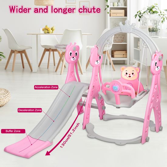 Toboggan Intérieur 4 En 1 Pour Enfants - Avec Balançoire, Escalier, Panier De Basket - Capacité 35 Kg, Dimensions 119x142x118 Cm (rose, Vert, Blanc)