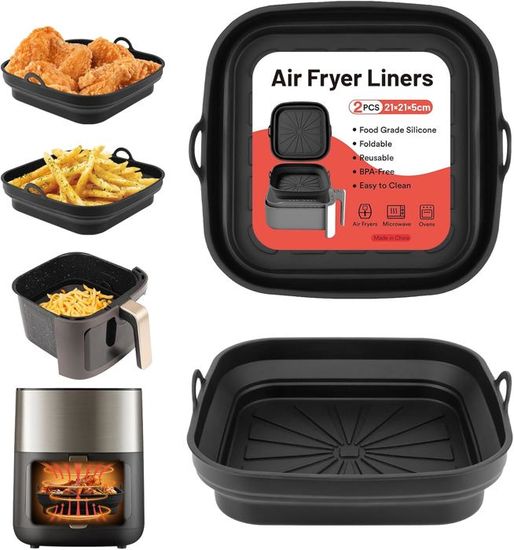 Tapiss De Cuisson En Silicone Pour Air Fryer - Réutilisable, Antiadhésif, Avec Poignées (19,5x12,5cm)