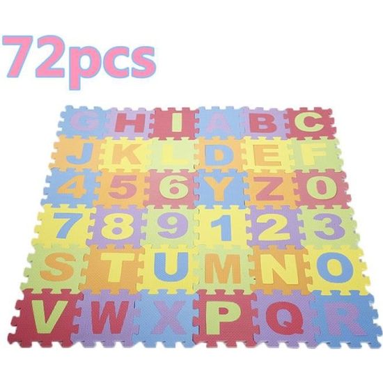Tapis puzzle enfant ABC Alphabet 26 + 10 Chiffres Motif - 72 pièces