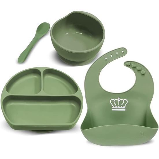 Set Repas Bébé Complet 8 Pièces En Silicone - Assiette Ventouse, Bol, Tasse, Couverts + Sac Isotherme, Sans BPA, Dès 6 Mois