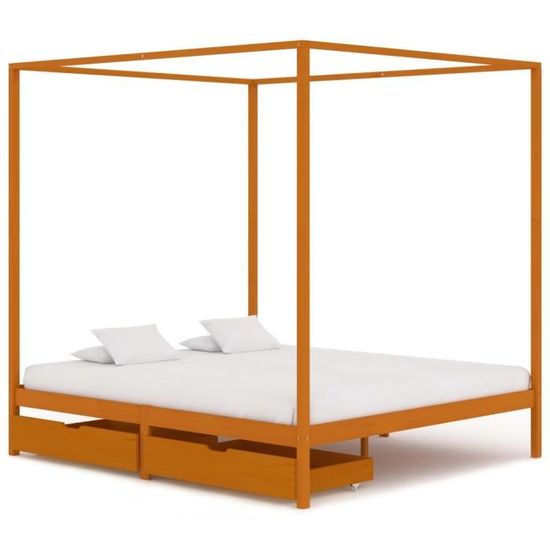 Cadre de lit à baldaquin avec 2 tiroirs Bois de pin 160x200 cm A3060541