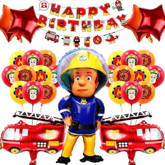 Bluelves Décoration Anniversaire Pompier 3, Ballons Camion De