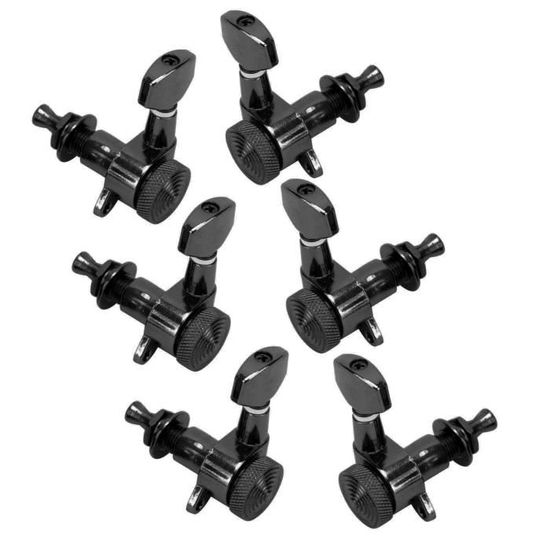 Accordeurs de verrouillage de guitare, chevilles d'accord de guitare noir durable professionnel pratique pour guitares électriques ou acoustiques(Trois gauches et trois droites six costumes