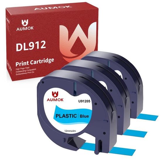 6 Rubans Papier DYMO LetraTag 12mm X 4m - Compatible LT-100H, LT-2000, QX50 - Noir Sur Blanc