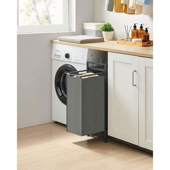 Panier à Linge AC-Déco 51 Litres – Blanc Et Gris, Design Sobre, Rangement Pratique - 9