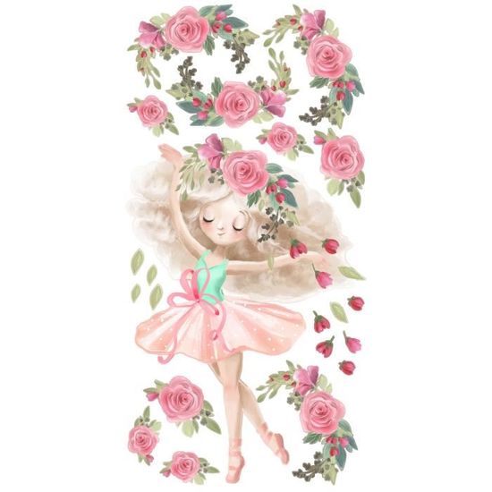 Stickers Muraux Enfant Fille Fleurs Ballerine XXL 160x90 cm Adhésif