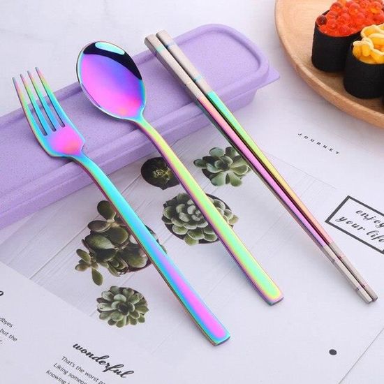 Services de table,Couverts baguettes en acier inoxydable,Kit cuillère service de table Portable