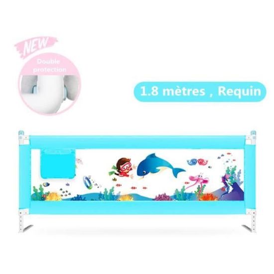 QL30231-Barrière de Lit Portable pour Bébé Enfant Barrière de sécurité  Réglable en Tissu Oxford + Plastique,180cm, Requin, Blue