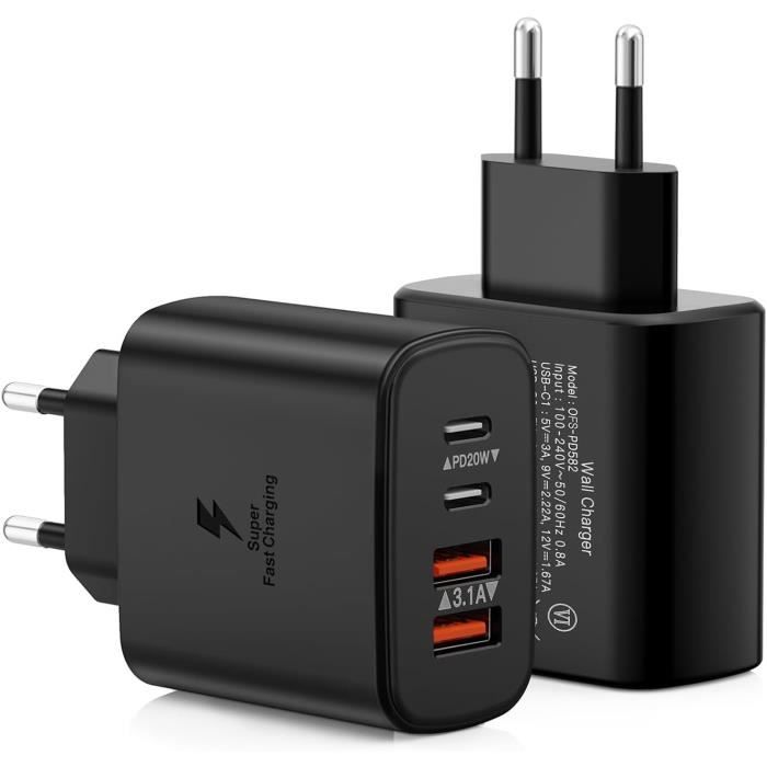 Chargeur GaN 100W USB-C - 4 Ports, Câble 2m Inclus, Charge Rapide Pour IPhone, MacBook, IPad, Galaxy