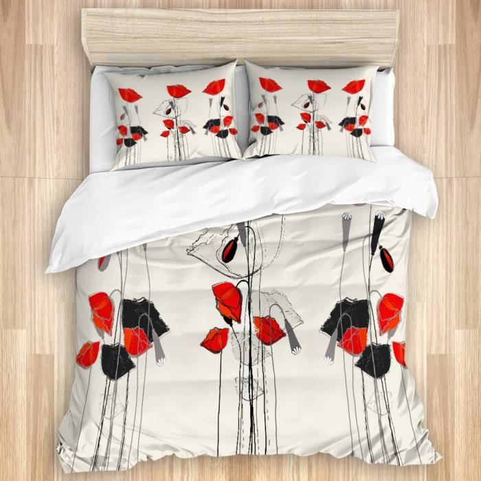 Parure de couette Coquelicots Fleurs Aquarelle Floral,1 Housse de