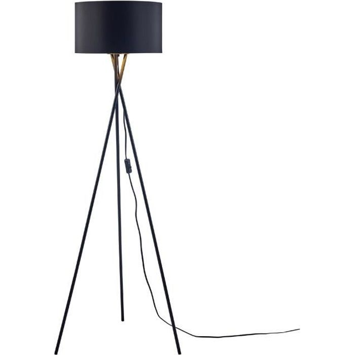 Lampadaire APOLLA Noir - abat jour tissu pieds metal