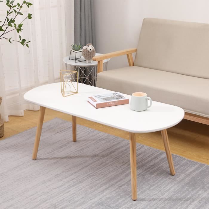Haute Qualité Table basse pour séjour, JYINONGT Blanc table du café en format Ovale - 110 * 50 * 44 CM