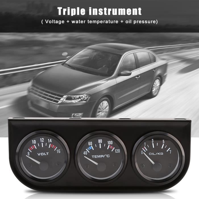 52mm Triple Jauges 3 en 1 voltmètre + jauge de température d'eau + compteur de pression d'huile w / capteur pour camion -YUA