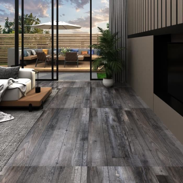 Planches de plancher PVC 5,02m² 2mm Autoadhésif Bois industriel -QUT