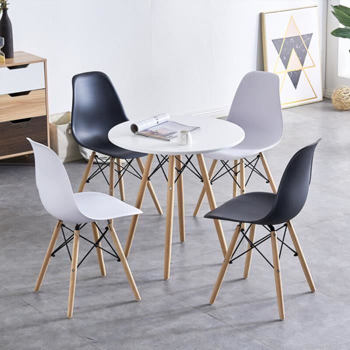HEk Lot de 4 Chaises de Salle à Manger Couvercle en plastique Cadre en métal Pieds en bois 46*50*83cm - Noir