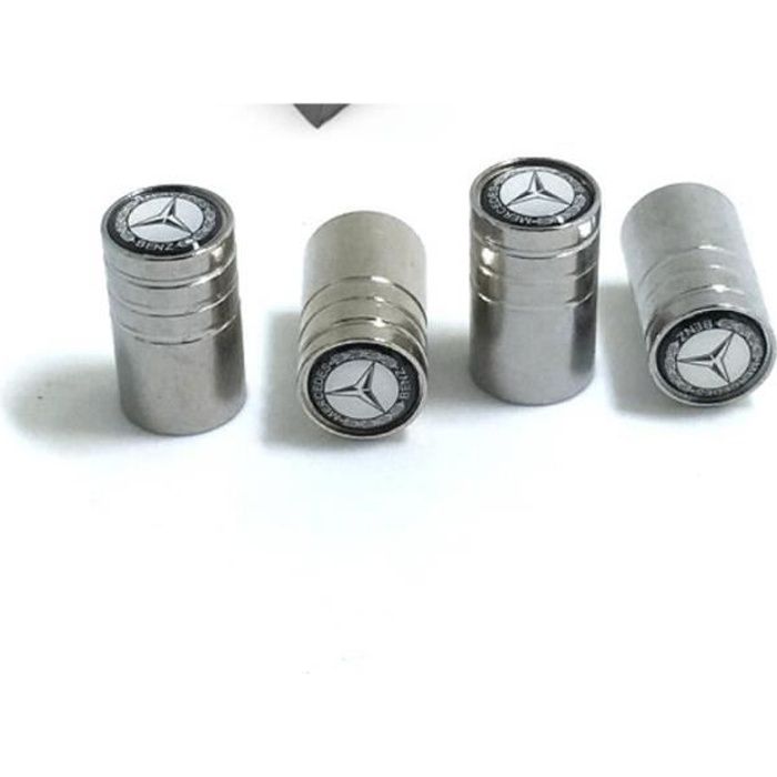 4x Mercedes-Benz bouchon de valve Tire bouchon de valve Cylindrique Border riz Noir logo