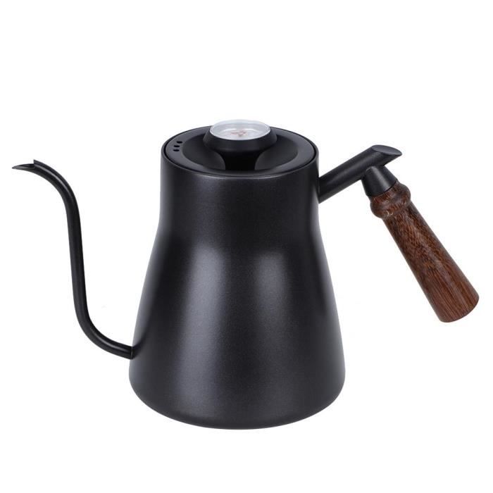 YICUI Verseuse À Café 850Ml Ptfe Poignée En Bois Avec Thermomètre