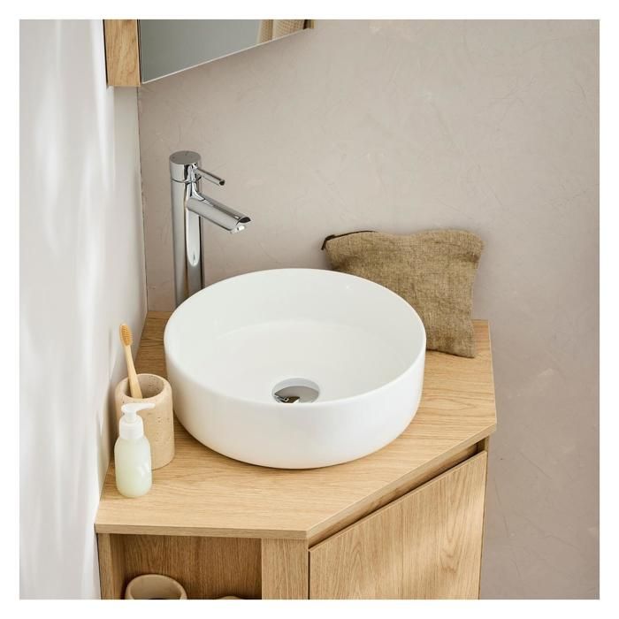 Vasque Salle de bain Ronde à Poser - Ø 37cm Céramique DIEGO Blanc