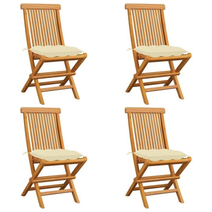 Star® Lot de 4 Chaises de jardin Chaise d'extérieur Contemporain - Fauteuil de Jardin avec coussins blanc crème Teck massif 1283 :-)