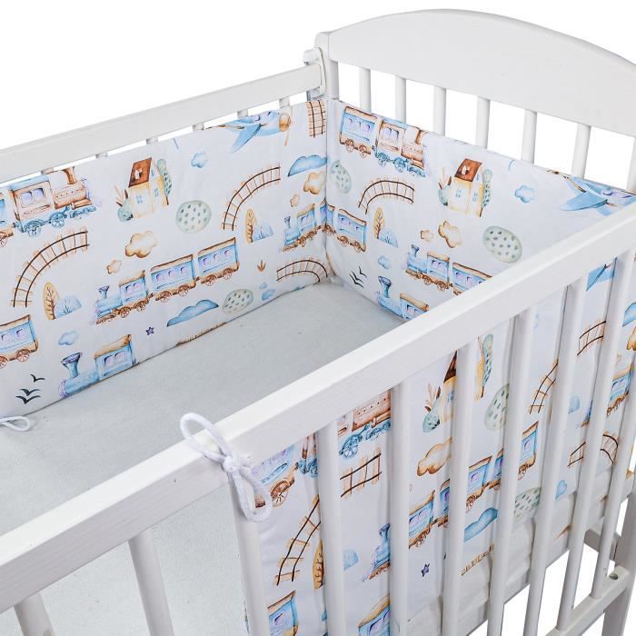 Tour de lit bebe garcon 180 x 30 cm - contour lit bebe respirant Coton avec motif train