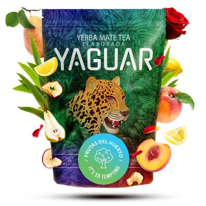 Yaguar Frutas del Huerto - Yerba Maté du Brésil - 500g - Fruits Yerba Mate Orchard - Riche en caféine naturelle - Contient vitamines