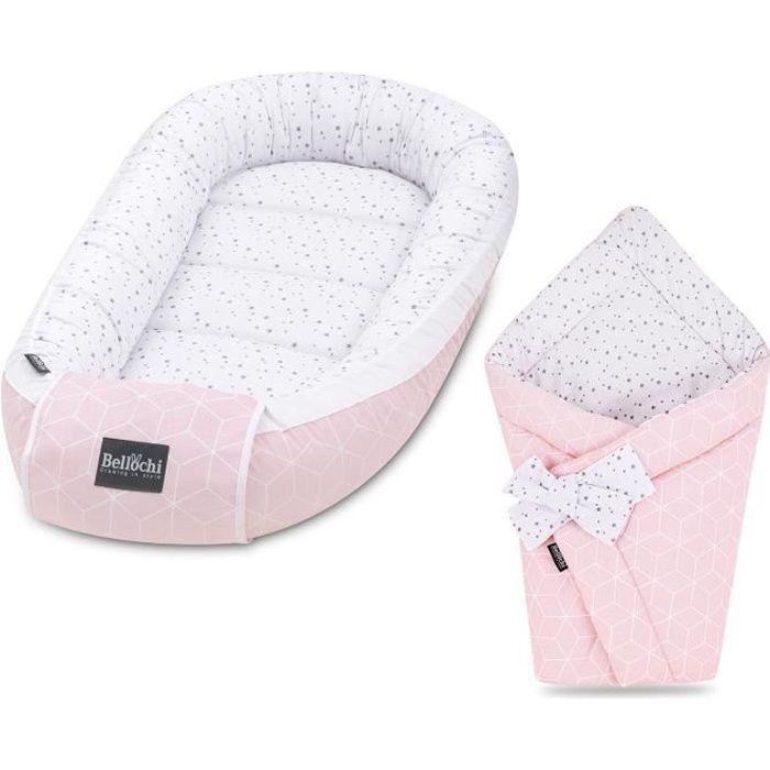 Bellochi Set 2 in 1 Reducteur de Lit Bebe et Universelle Nid d'Ange Bebe - 100% Coton - Certifié OEKO-TEX - Aurore