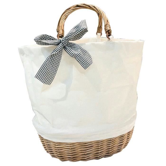 MOD Femmes Sac De Couture En Toile De Paille Décontractée Sac De Toile Tissé Blanc En Rotin