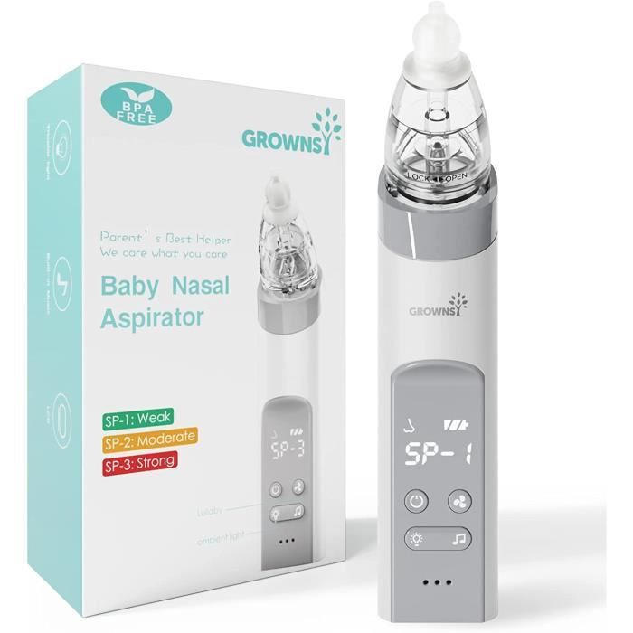 Mouche bébé électrique, Aspirateur nasal bébé , Mouche bébé avec 3 niveaux d'aspiration, Lumière et Musique apaisante, Affichage LED