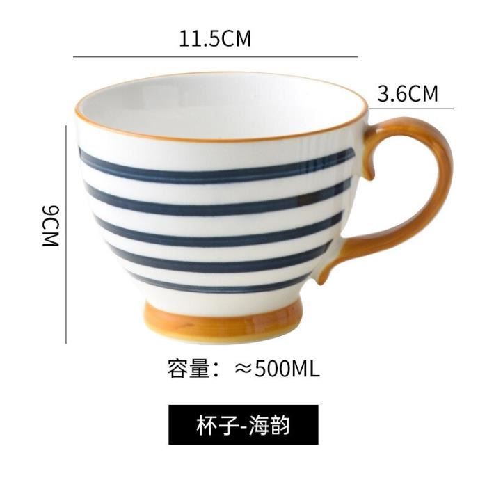 tasses,Tasse à café en céramique japonaise,grande capacité,créative,pour le petit déjeuner,le lait,l'eau,le - Type C 2pcs-500ML