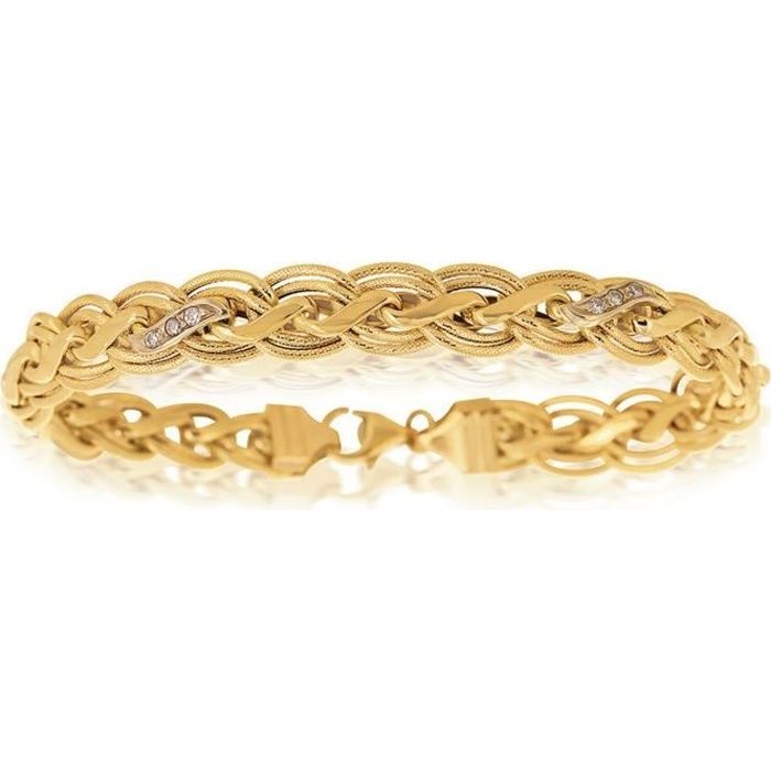 Bracelet Palmier Plat Mat et Brillant Z En Or Jaune 18 carats