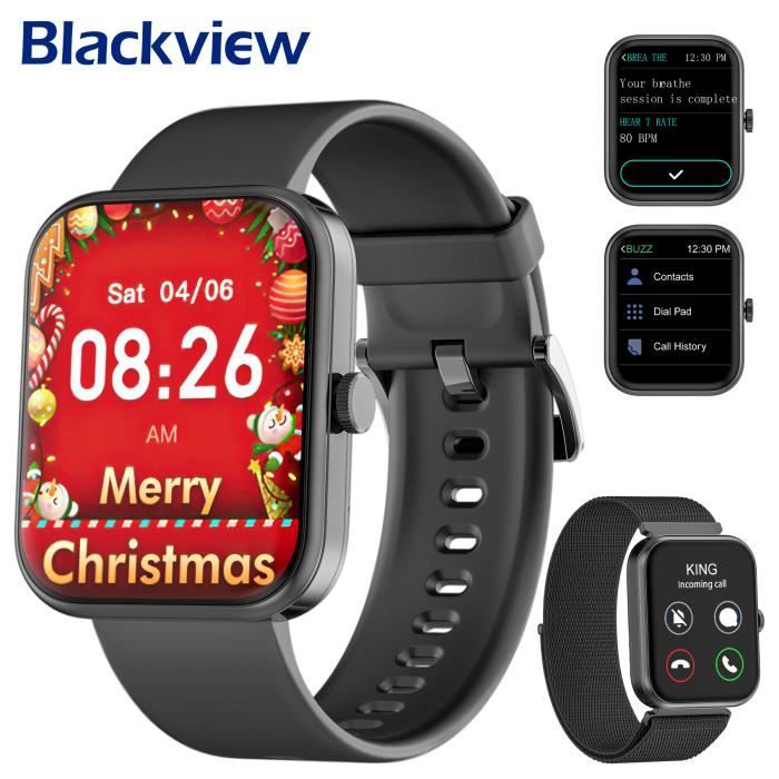 Blackview Montre Connectée Homme Femme d’Appel Bluetooth 1,83'' Smartwatch Sport Lecteur Musique SpO2 Sommeil Météo Android iOS Noir