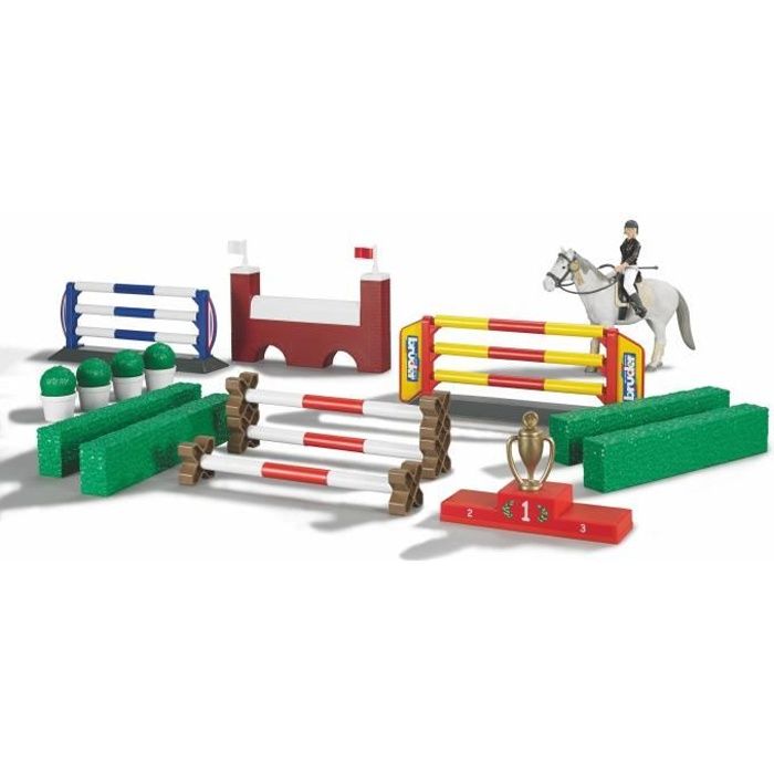BRUDER - Grand set parcours de saut d'obstacles avec cheval et figurine - 10,6 cm