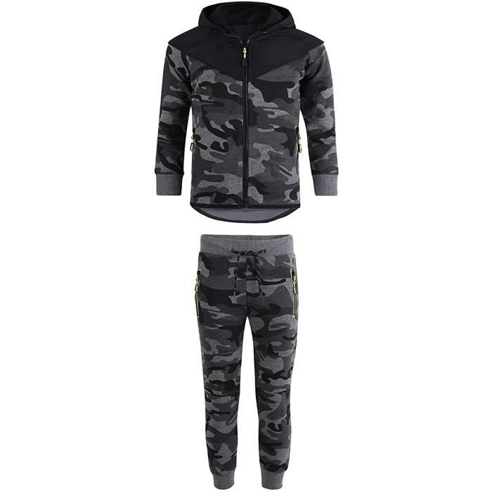 LotMart Garçons Matelassé Capuche 2Piece Survêtement Imprimé Camouflage En Camouflage Charbon 3-4 Ans