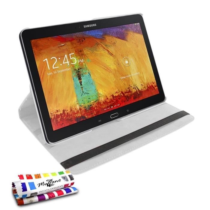 ETUI A RABAT SAMSUNG GALAXY NOTE 10.1 (2014) P610 BLANC WHITE FOLIO ROTATIF CUIR SIMILU (PU)