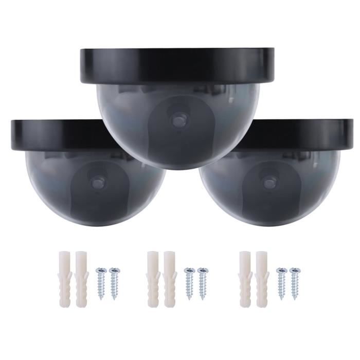 3 pièces dôme forme caméra factice Surveillance Simulation caméra de sécurité avec avertissement Flash LED lumière