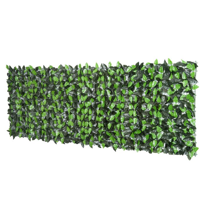 Haie artificielle feuille de laurier - treillis extensible - brise-vue canisse végétale feuillage réaliste dim. 3L x 1H m PE anti-UV