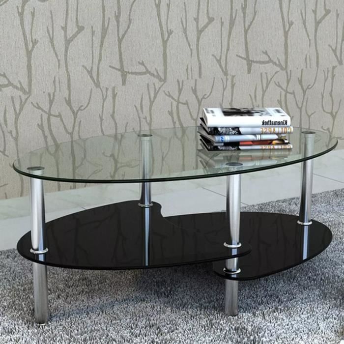 Table basse verre trempé avec design exclusif contemporain Noir