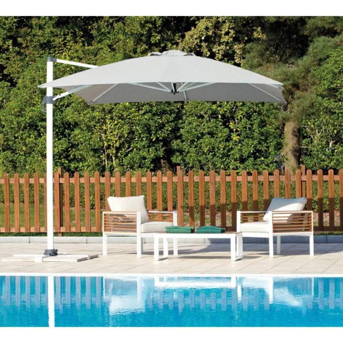 Parasol déporté rectangulaire en aluminium coloris Gris clair - 3 x 4 m
