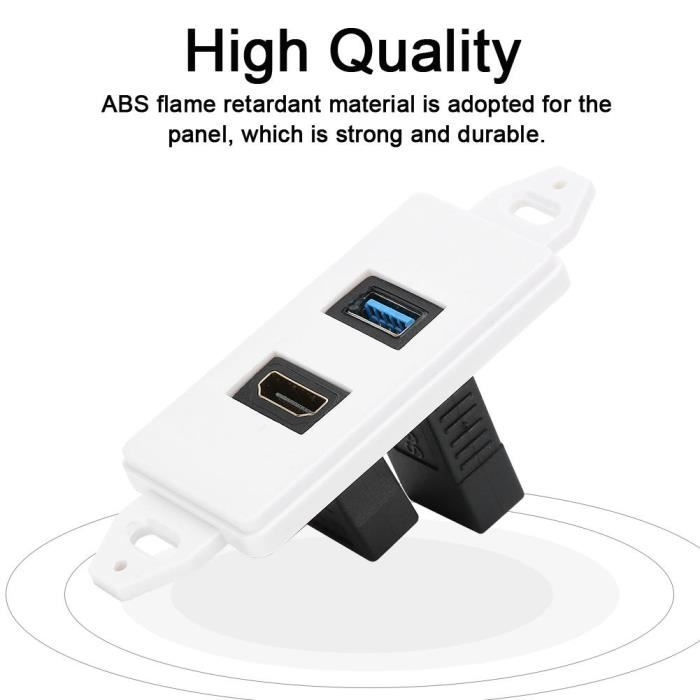 Qiilu Prise USB HDMI HDMI USB3.0 Deux-en-Un Prise Audio Vidéo pour Panneau Mural Multimédia Intégré
