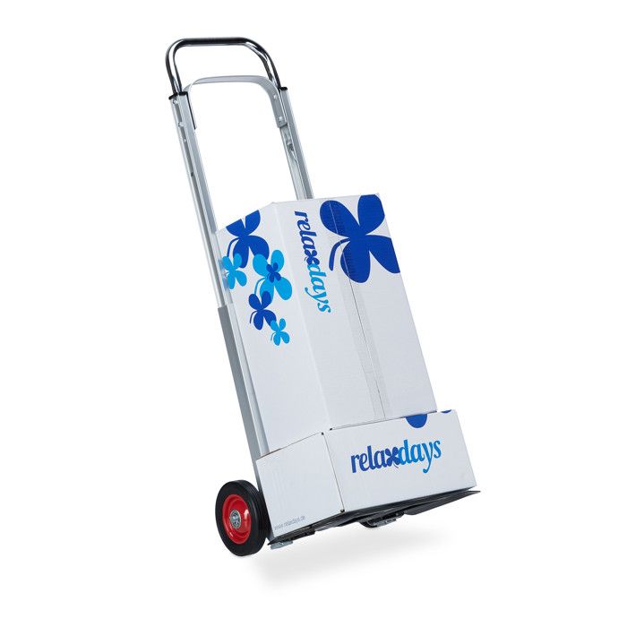 Relaxdays Diable charge jusqu’à 200 kg, Chariot professionnel universel, transport charges lourdes, en métal, argenté