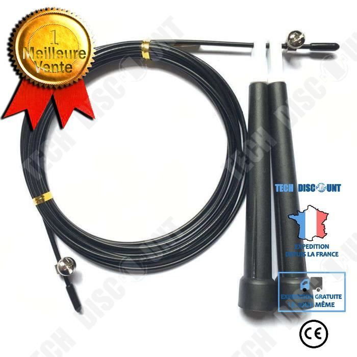 TD® Corde à Sauter Fine - Réglable Fitness Cardio Exercice Crossfit Sport Équipement de fitness-Sport Salle Noire