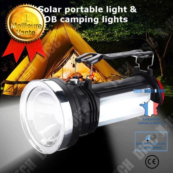 TD® Lumière portative de camping rechargeable solaire COB lumière campante noire Lampe Pour Eclairage Externe Camping Campement