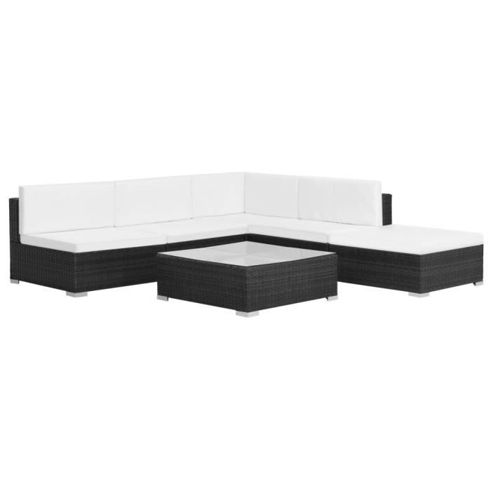 vidaXL Salon de jardin 6 pcs avec coussins Résine tressée Noir