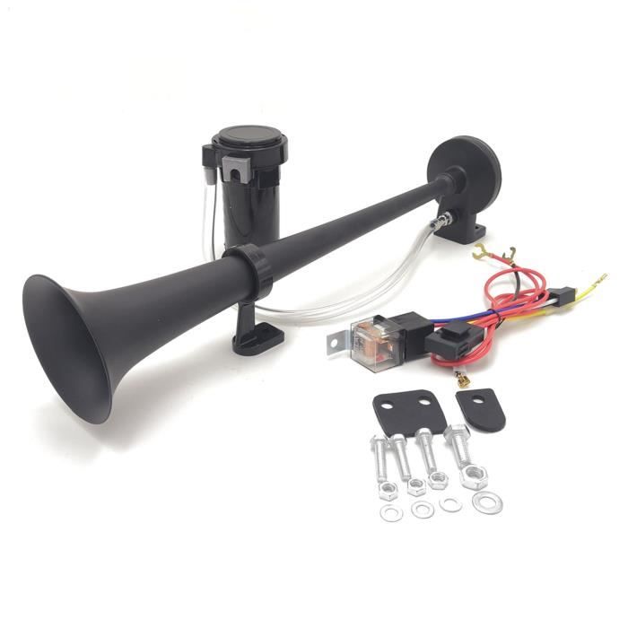 YIYIDA Klaxon 12V air horn de voiture 150dB 450mm Corne de l'air chrome zinc noir simple trompette avec compresseur pompe à air