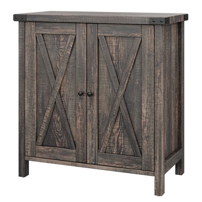 Buffet de rangement - PROMIRACAL - GRIS VINTAGE - 2 portes & tiroir - Bois massif - 76x40x80 cm