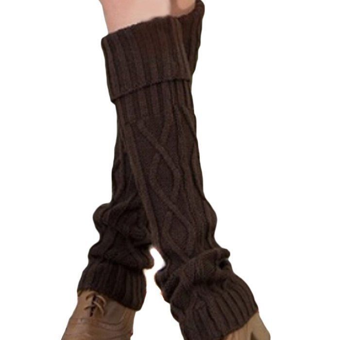 Jambières longues et chaudes en crochet pour femme chaussettes tricotées leggings couvre-bottes café