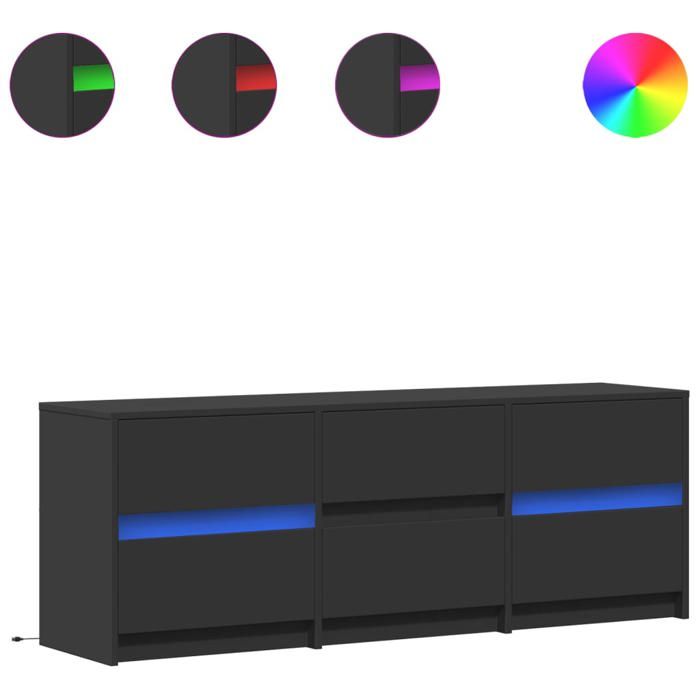 Meuble TV Vida Designs Cosmo 160cm - Noir, Avec éclairage LED, Bois D'ingénierie