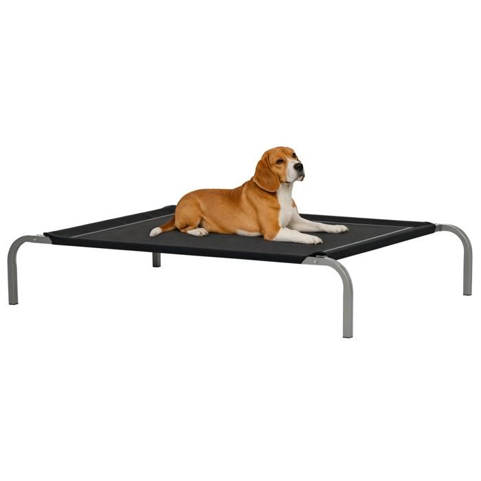 Lit pour chien chat - PawHut - grand confort - sur pieds - textilène micro-perforé - 110 x 75 x 20 cm - noir