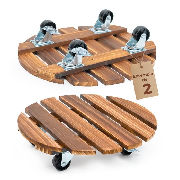 Porte Plante - BAMWORLD - Porte plante à roulettes - Bois et fer - Roulettes pivotantes - Étagère rotative